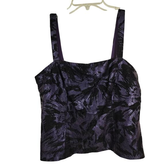 3590)Alex Evenings Petite 2 Pcs Sparkly Lace Tank & Jacket Black & Purple Medium - Picture 6 of 10